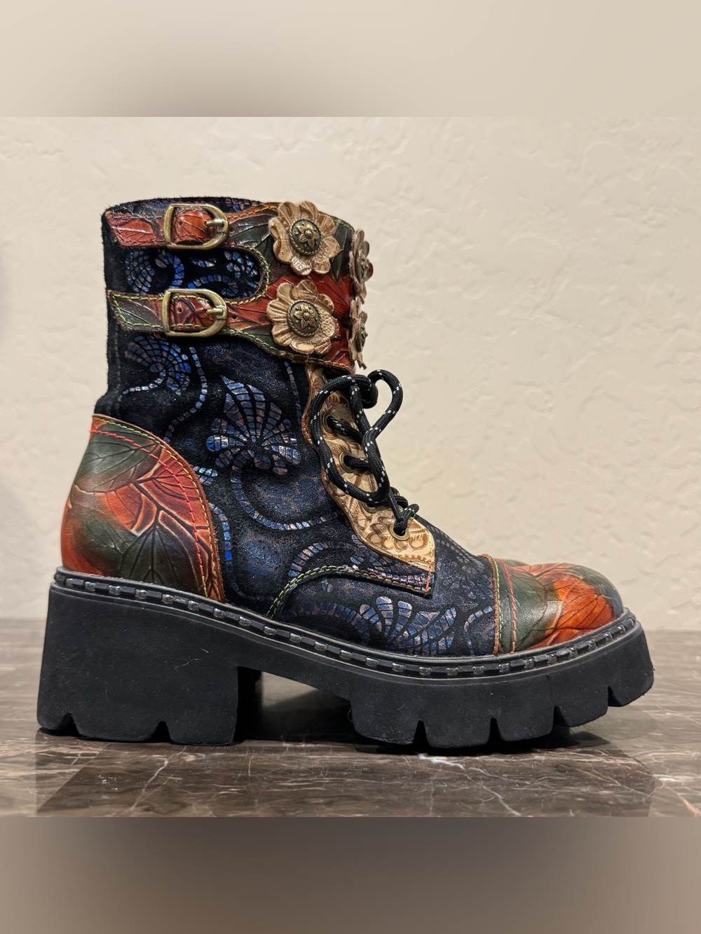 L’artiste by Spring Step Limitless Patchwork Leather Combat Boots - Picture 8 of 12